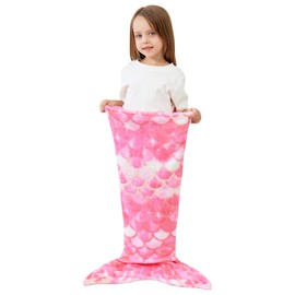 Viviland Mermaid Tail Blanket - Plush Mermaid Wearable Blanket for Girls All Seasons Soft Flannel Snuggle Blanket Scale Sleeping Bag 17"×39" Pink