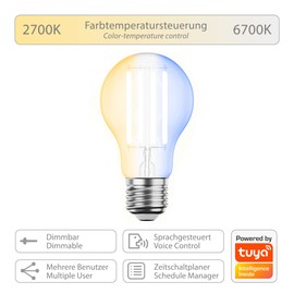 ledscom.de LELE Clamp Light with Gooseneck White + E27 LED Lamp 1005 lm Smart Home Warm White Cool White