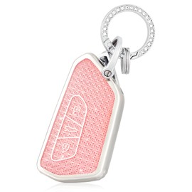 Car Key Cover for Volkswagen VW Golf 8/ MK8/ Cupra/ Formentor/ Born/ Tarraco, 3 Button Car Key Case Cover, Soft TPU Protective Key Fob Shell Cover with Keychain - Pink Silver