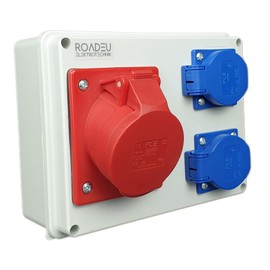 RoadEu - Socket distributor - CEE socket 16A with 2x Schuko 230V. Power distributor IP44 For indoor and outdoor use Construction power distributor 16A. Only European components.