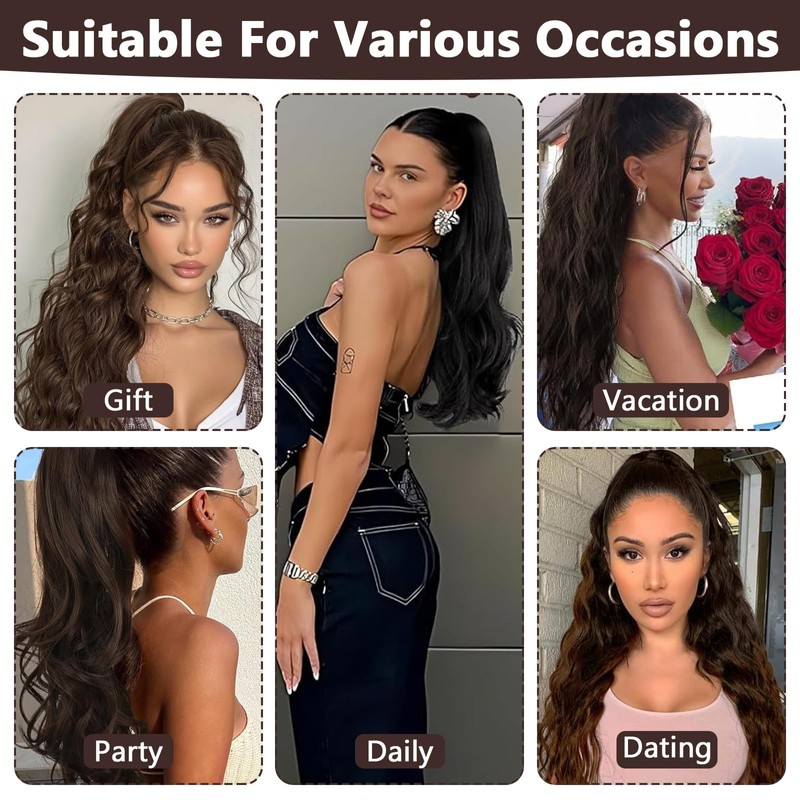 Hair Extension Braid, Ponytail Extension, Wavy Texture, Includes Clips for