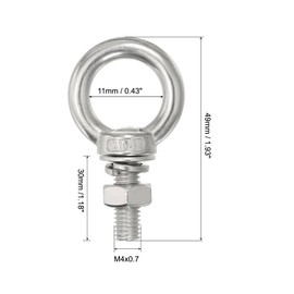 sourcing map M4 3/16"x1.18" Stainless Steel Eye Bolts Threaded Screw Eyebolt Shoulder Ring with Nuts Washers for Lifting Hanging, 6 Set