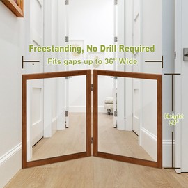 LZRS Clear Dog Gate for Indoor Use - Transparent Pet Fence with Solid Hardwood and Plastic Board, Stylish & Durable freestanding Pet Gate for Doorways, Stairs and Hallways-2panel Cherry