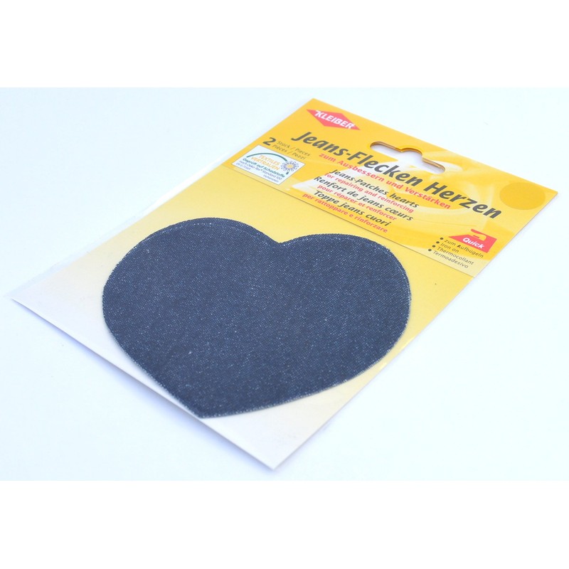 Kleiber Iron On Denim Jean Heart Shaped-Dark Blue-2 Patches