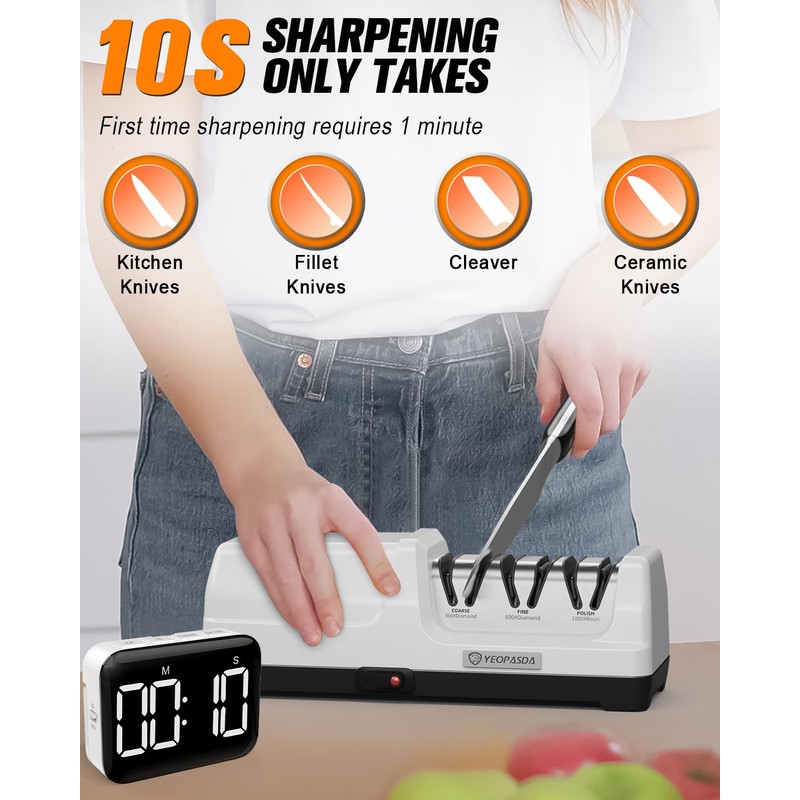 YeopAsda Electric Knife Sharpeners for Kitchen Knives 3 Stage Automatic