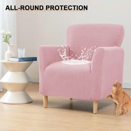 Bifaunvogel Waterproof Accent Chair Cover with Arms Stretch Jacquard Single Sofa Armchair Slipcovers Soft Couch Cover Upholstered Reading Club Chair Protector for Bedroom Office Pink