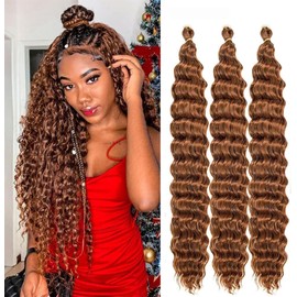 Datanala Ocean Wave Crochet Hair 30 inch Color 30# Deep Wave Curly Crochet Hair 3packs Long Inch Deep Curly Braiding Hair Extensions Long Braids Deep wave Synthetic hair for Black Women