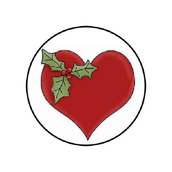 Homemade 48 HOLLY-BERRY HEART ENVELOPE SEALS LABELS STICKERS 1.2" ROUND
