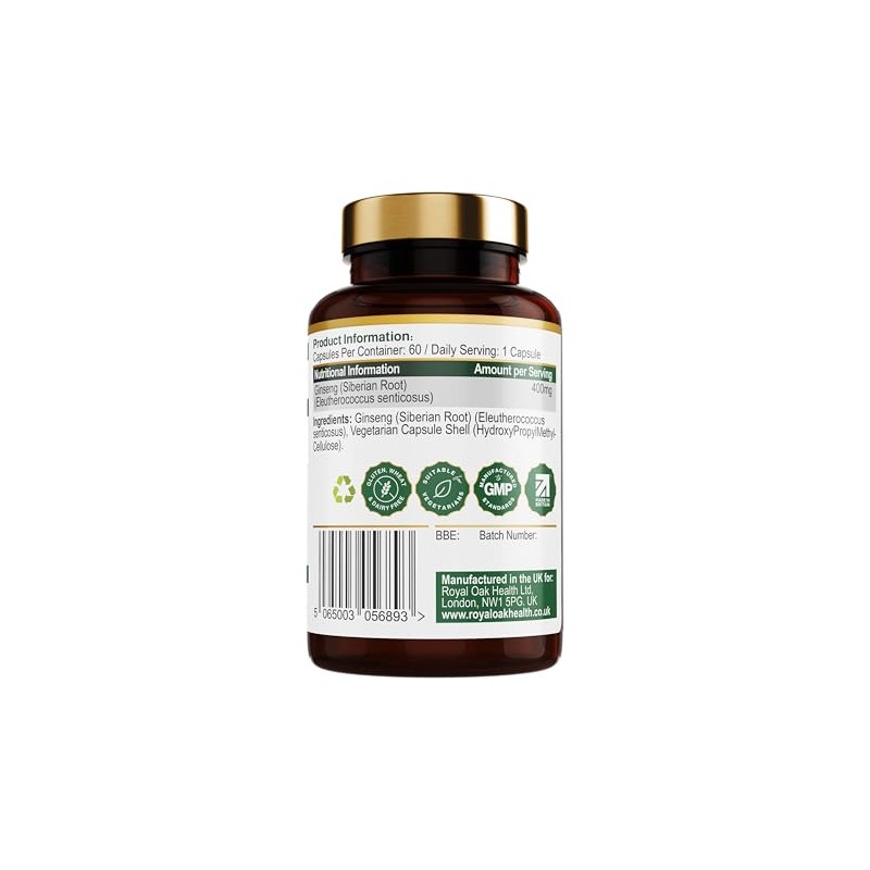 Royal Oak Health Siberian Ginseng - 60 Vegan Capsules, 20