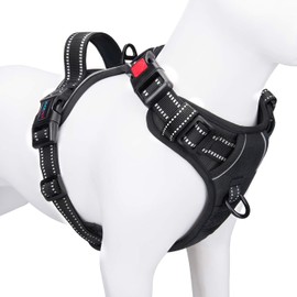 PHOEPET Reflective Dog Harness Large Breed Adjustable No Pull Vest with with Handle 2 Metal Rings 3 Buckles [Easy to Put on & Take Off](XL, Black)