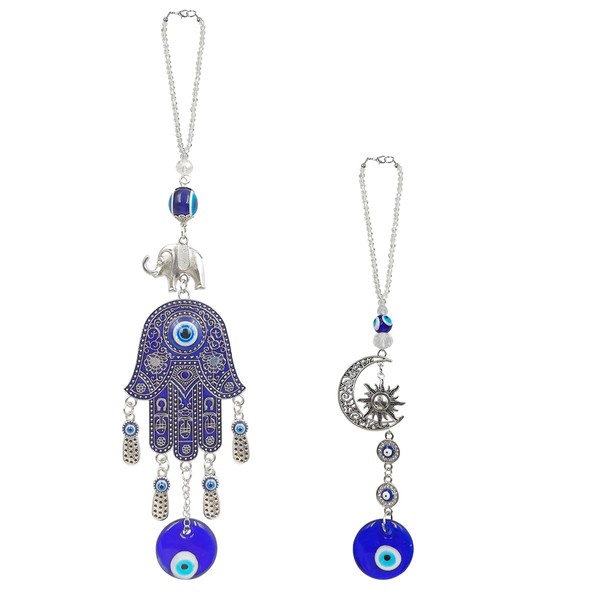 AFUNTA Evil Eye Car Hanging Ornaments 2pcs Charms Car Mirror Hanging Accessories Evil Eye Beads Pendant for Window Car Door Frame Balcony