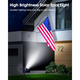 DBF Solar Spot Lights Outdoor, IP65 Waterproof, Cool White, 600LM High Bright, 2 Brightness Modes, 18 LED, Auto On/Off, Angel Adjustable for Halloween Flag Pole Garden Yard Patio Driveway Tree, 2 Pack