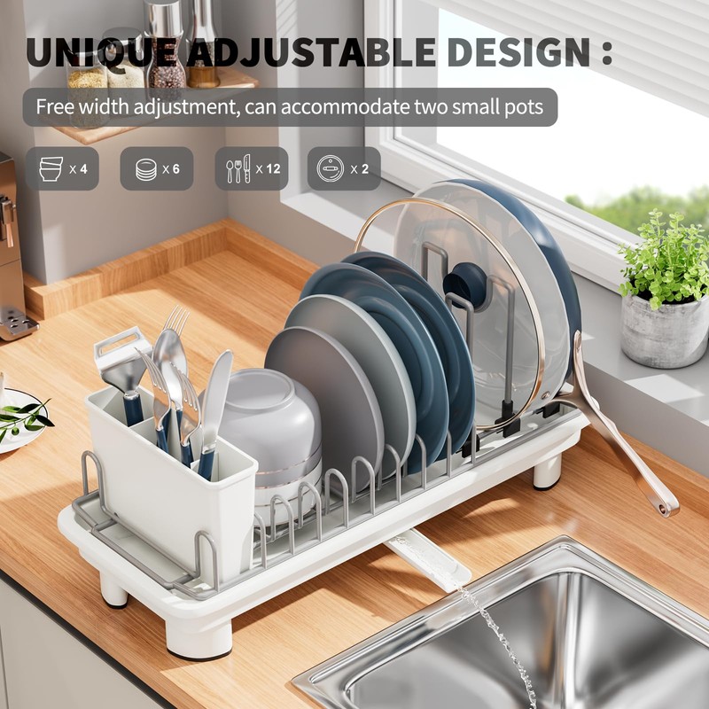 SanDream Small Dish Drying Rack with Removable Utensil Holder &