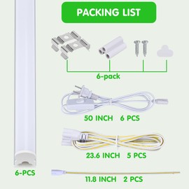 (6 Pack) LED T5 Integrated Single Fixture, 4FT 2400lm, 6500K Super Bright White, 22W Utility LED Shop Light, Ceiling and Under Cabinet Light,Tube Lights for Garage, Corded Electric with ON/Off Switch