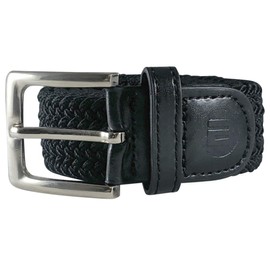 BESTA Men's Stretch Belt, Braided Elastic Strap, PU Leather Accents, 35mm (1 3/8 Inches) Wide (Raven, Small)