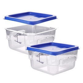WELKOR - Paquete de 2 recipientes cuadrados de almacenamiento de alimentos con tapa, caja de almacenamiento comercial de 2 a 12 cuartos con escala y asa, fabricación de pasteles, carne marinadora de