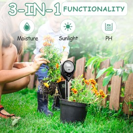 SPECILITE Soil Moisture Meter for Plants 3-in-1, Soil PH Test Kit, Plant Water Meter for Garden, Sunlight Gauge, Soil Tester for Indoor Plants (Black)