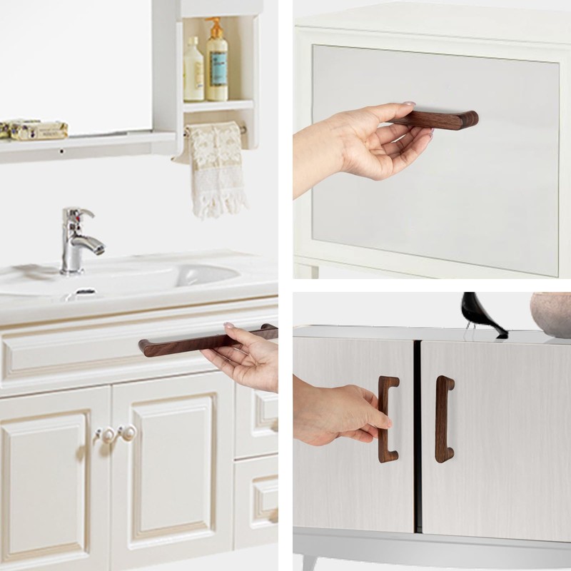 KOVNISE Cabinet Pulls Solid Wood Pulls Dark Walnut Original Wood