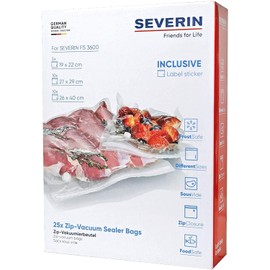 SEVERIN ZIP Vacuum Sealer Bags, Value Pack, for Vacuum Sealers, Pack of 25 in Various Sizes, ZB 3619