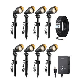 DEWENWILS 12V Landscape Lighting kit, 1x60W Transformer with Timer+8x3.2W Aluminum LED Low Voltage Landscape Spotlight Lights, 100FT Wire+8 Pack Connector for Patio Yard Garden