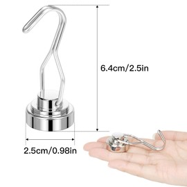 Wukong Silwy Magnetic Hooks, Extra Strong, Pack of 4 Neodymium Magnets with Hooks, 25 mm Large Magnetic Hooks Strong, Strong Magnets Hooks for Camping, Warehouses and Kitchens 19 kg (48 lbs)