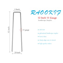 RAOOKIF 12 Inch Galvanized Garden Landscape Staples Stakes, 200Pcs Garden Metal Stakes, 11 Gauge Heavy Duty Ground Stakes for Decoration, Fence Stakes Lawn Stake, Fabric Pins