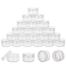 25 unidades de 5 gramos de contenedores de muestra, contenedores transparentes para bálsamo labial con tapas, pequeños frascos de muestra de plástico con 2 cucharas mini, etiquetas de 25 piezas (tapa