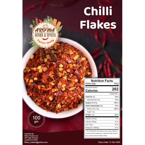 Crushed Chillies | 100g | Chilli Flakes | Red Chilli Flakes | Premium Quality | 100% Natural |