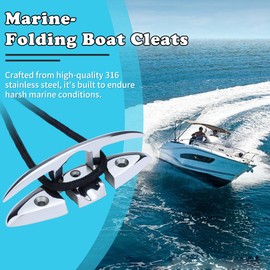 Folding Boat Cleats 316 Stainless Steel - 5" Marine Grade Flip-Up Dock Cleats with Backing Plates & Fasteners - Compatible with Yacht, Kayak, Pontoon - 4 Pack