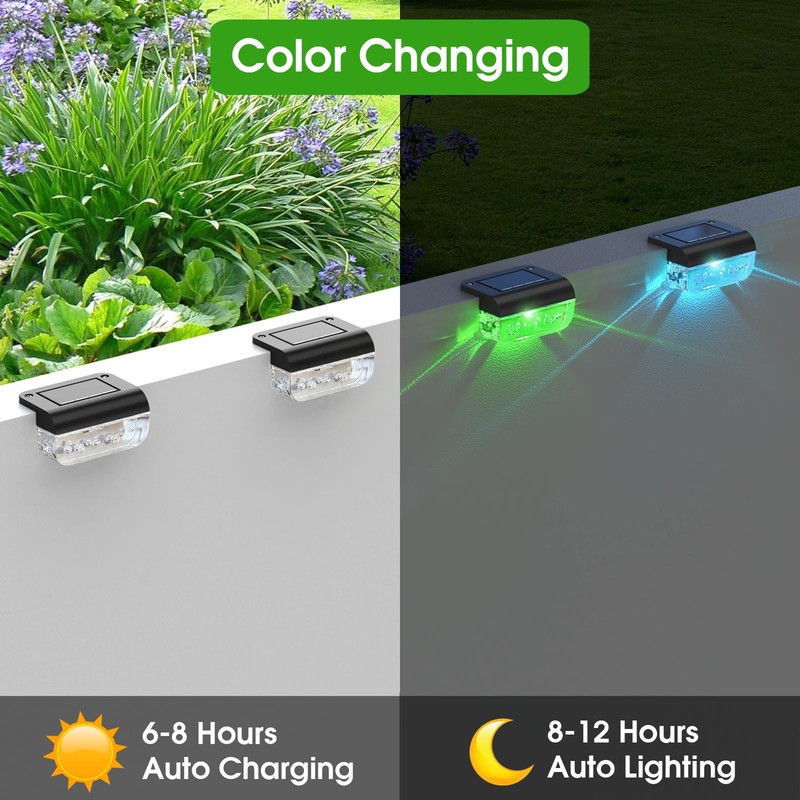 Eyrosa Solar Deck Lights 8 Pack, Solar Lights Outdoor Waterproof