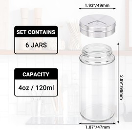 Segarty Spice Jars with Shaker Lids, 6 Pack 4 oz Glass Spice Bottles with Stainless Steel Lid, Glass Empty Seasoning Containers with Adjustable Pour Holes Spice Powder Storage Bottle Pepper Shakers