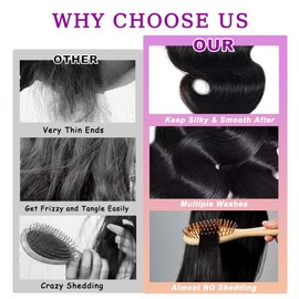 Body Wave Human Hair Bundles with Closure(18 20 22+2x6 16inch) 12A Brazilian Human Hair Body Wave Bundles with Closure Weave Hair Natural Color for Women