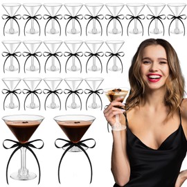 Rtteri 36 Pcs A Tini Bit Older Party Supplies Martini Birthday Party Decor 5 oz Plastic Martini Cups with Ribbon Martini Theme Bridal Shower Decoration Bachelorette Party Supplies(Black)
