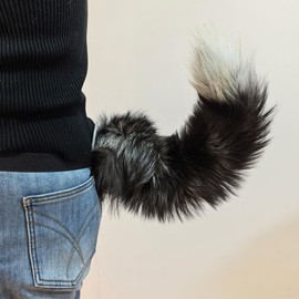 [SCLMRO] Electric Foxtail Cosplay Faux Fur with Remote Control Cosplay Accessories Black White Brown (Black)
