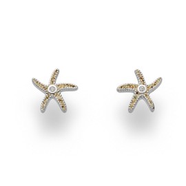DUR P2826 O4920 K2255.50 Starfish Pendant and Stud Earrings with Ball Chain Silver Real Beach Sand and 925 Sterling Silver Chain, Sterling Silver, Cubic Zirconia