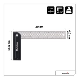 Hultafors 253120 Adjustable Mitre Angle Made of Aluminium, 300 mm x 45 mm, Foldable Angle with Locking at 45°, 90°, 135° & 270°, Made in the EU, with Marking Notches and Centre Line