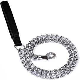 Pimaodog Heavy Duty Metal Dog Leash, 4 FT Chew Proof Pet Leash Chain with Soft Padded Handle for Large & Medium Size Pets Walking (Black, S(4 ft. x 2.0 mm))