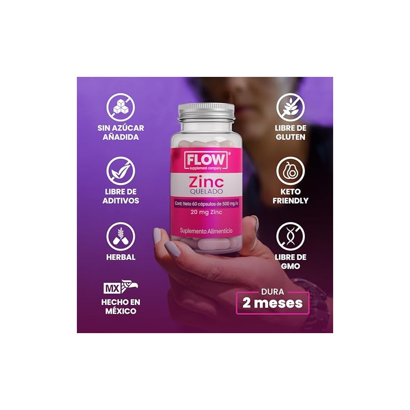 Flow Supplements | Zinc 20 mg –Zinc Quelado – 60