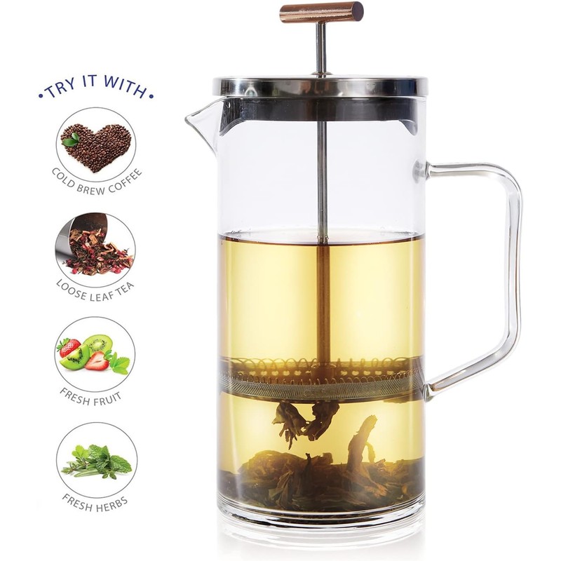 Teabloom Prensa de té con mango de cobre y filtro