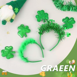GRAEEN - Diadema para el día de San Patricio, trébol, aros de pelo verde, accesorios para el cabello (A1-trébol, dos piezas)