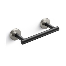 FORIOUS Brushed Nickel and Black Toilet Paper Holder Wall Mount, Bathroom Toilet Paper Holder SUS304 Stainless Steel, Double Post Pivoting Toilet Tissue Holder Matte Black, Modern Paper Holder Rod
