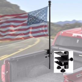 Nicecho Flagpole 6' ft Long black rod+flag 3'x 5'+holder for pickup truck with bed rail
