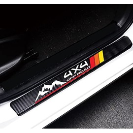 MAXDOOL 4Pcs Door Sill Protector Reflective 4D Carbon Fiber Sticker Decoration Door Entry Guard Accessories fit for 4x4 Offroad Toyota Tacoma TRD 4Runner Tundra Rav4 Highlander Sequoia (Red)
