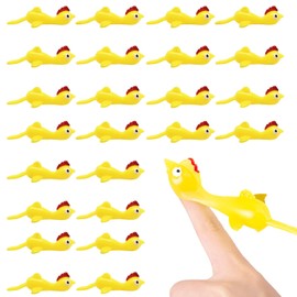 MisFun Pack of 24 Slingshot Chicken Finger Toy, Slingshot Chicken, Finger Slingshot, Rubber Toy, Stretchy Gadgets Funny Toy, Stretch Flying Chickens, Catapult Chickens