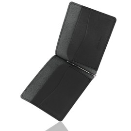 hik0004 Money Clip, Tochigi Leather, Genuine Leather, Bifold Wallet, Thin Wallet, Men's, Women's, Card Case with Money Clip, 2 Places, Stylish, Black