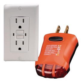 15 AMP GFCI Outlet with Tamper-Resistant Feature and LED Outlet Tester - Includes 1 GFCI Outlet and 1 Outlet Tester - Self-Testing Ground Fault Circuit Interrupter, UL Certified, Indoor/Outdoor