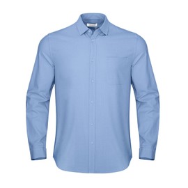 JEKAOYI Button Down Linen Shirts for Men Casual Long Sleeve Regular Fit Cotton Beach Shirts with Pocket Blue
