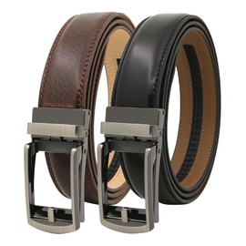 ZESTPIE 2 Piezas Cinturones Hombre Alta Calidad Automático de Hebilla Cinturón de Piel Diseño Clásico y Moda para Trabajo Casual Negocios-110CM