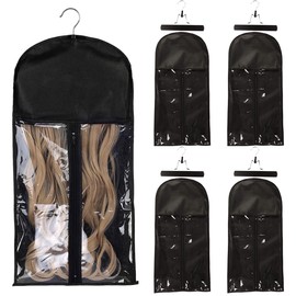 Qavctw Portable Wig Storage Bag, Hair Extension Bag with Hanger Dust-proof Hair Extension Hanger, Waterproof Hanger Strong Holder for Store Style Human Hair