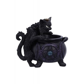 Nemesis Now Spite's Cauldron Rückfluss-Räuchergefäß, Schwarze Katze, vertraut, 16,3 cm